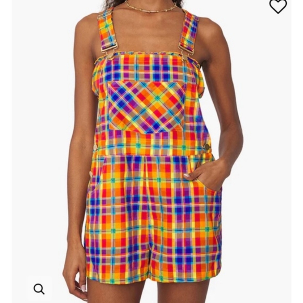Euc We Wore What Basic Rainbow Plaid Overall Shor… - image 1